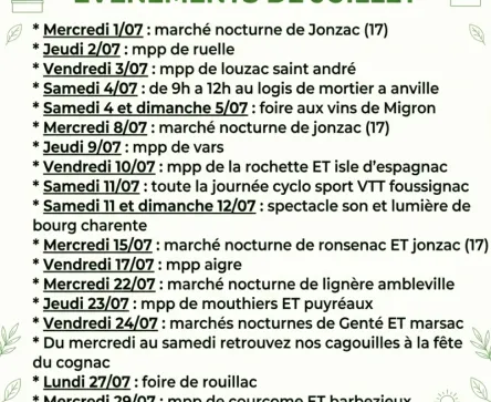 Evènements de Juillet